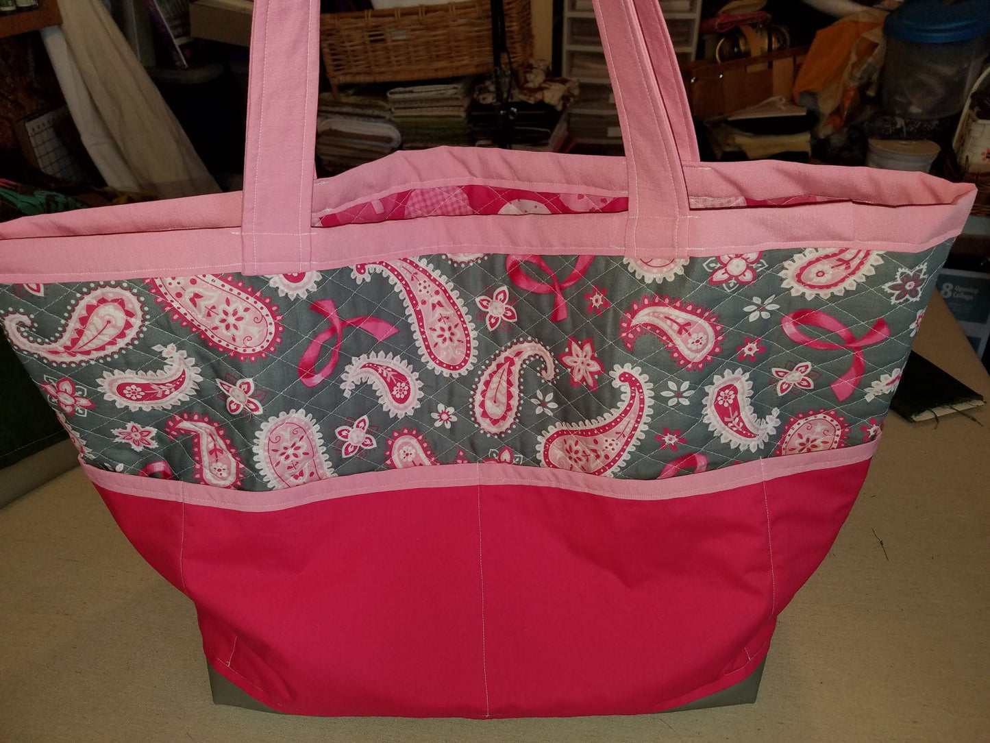 Large Travel Tote - Pink & Gray