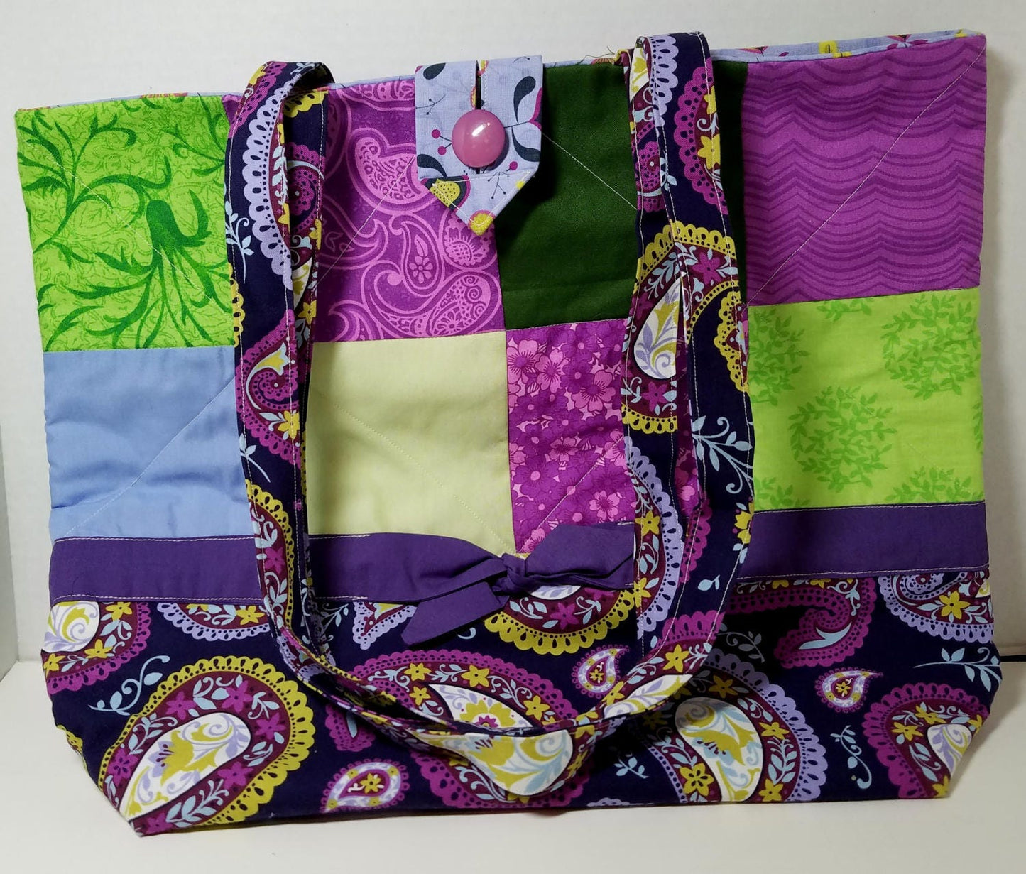 Quilted Shoulder Tote Purse - Purple Paisley
