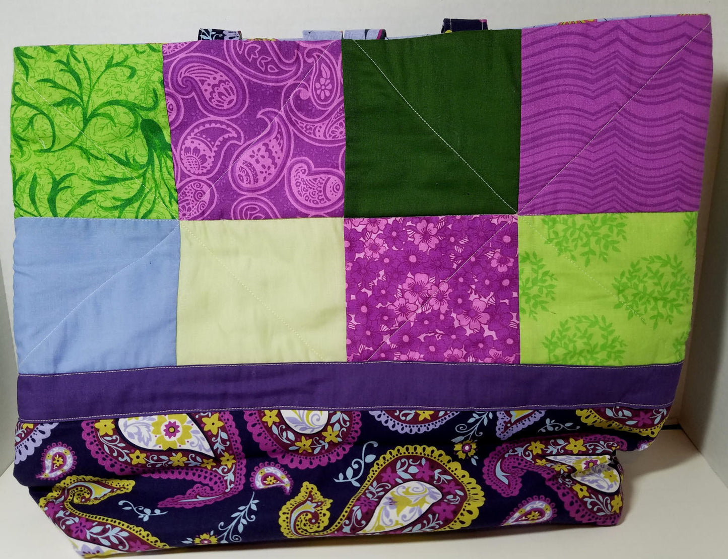 Quilted Shoulder Tote Purse - Purple Paisley