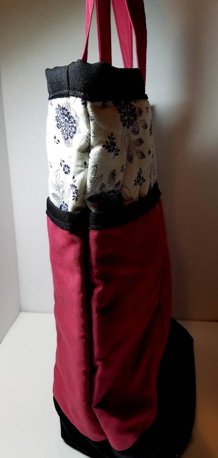 Quilted Shoulder Tote Purse - Fuschia and Black Floral Tote