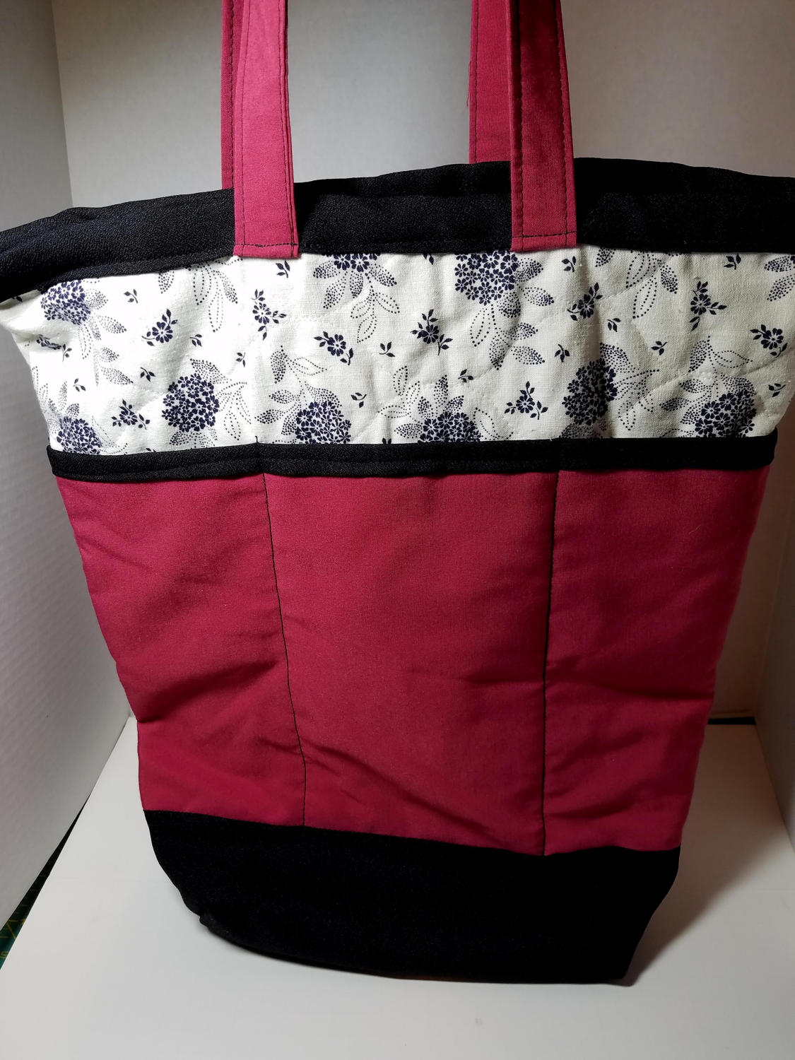 Quilted Shoulder Tote Purse - Fuschia and Black Floral Tote