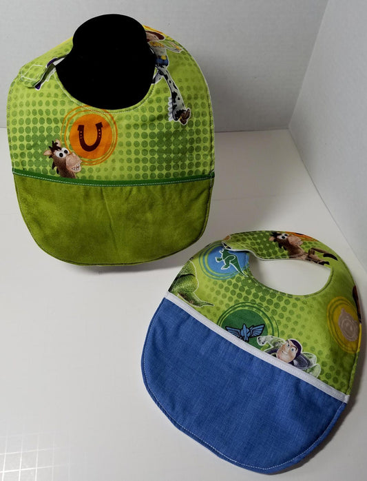 Infant Bib, Drool Bib, Catch Pocket Bib, Toy Story Fabric
