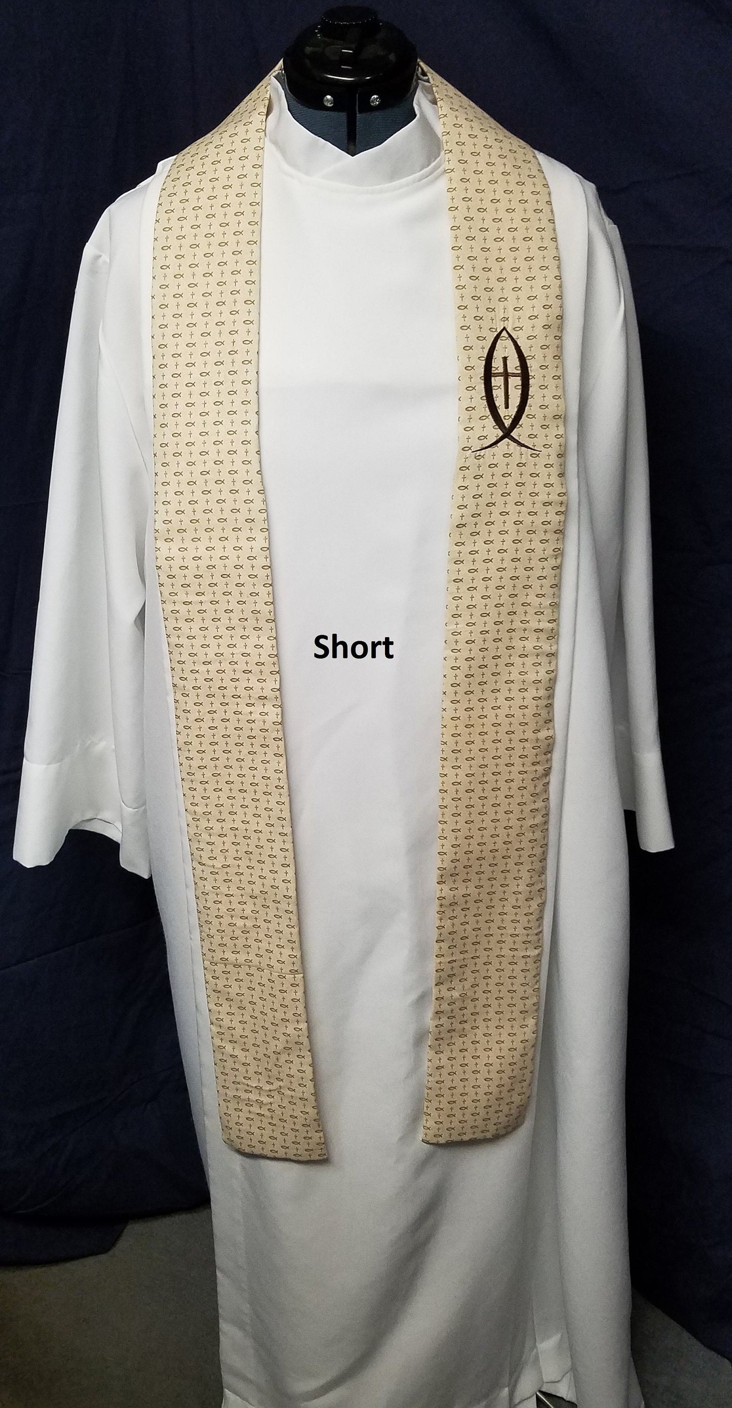 Cross & Fish Stole - Available in 3 lengths (for Clergy or Deacon)
