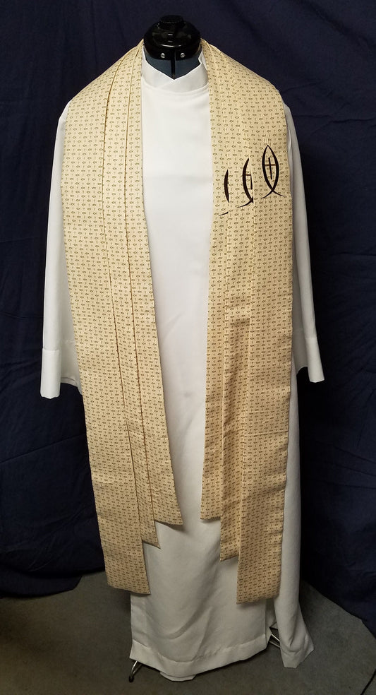 Cross & Fish Stole - Available in 3 lengths (for Clergy or Deacon)