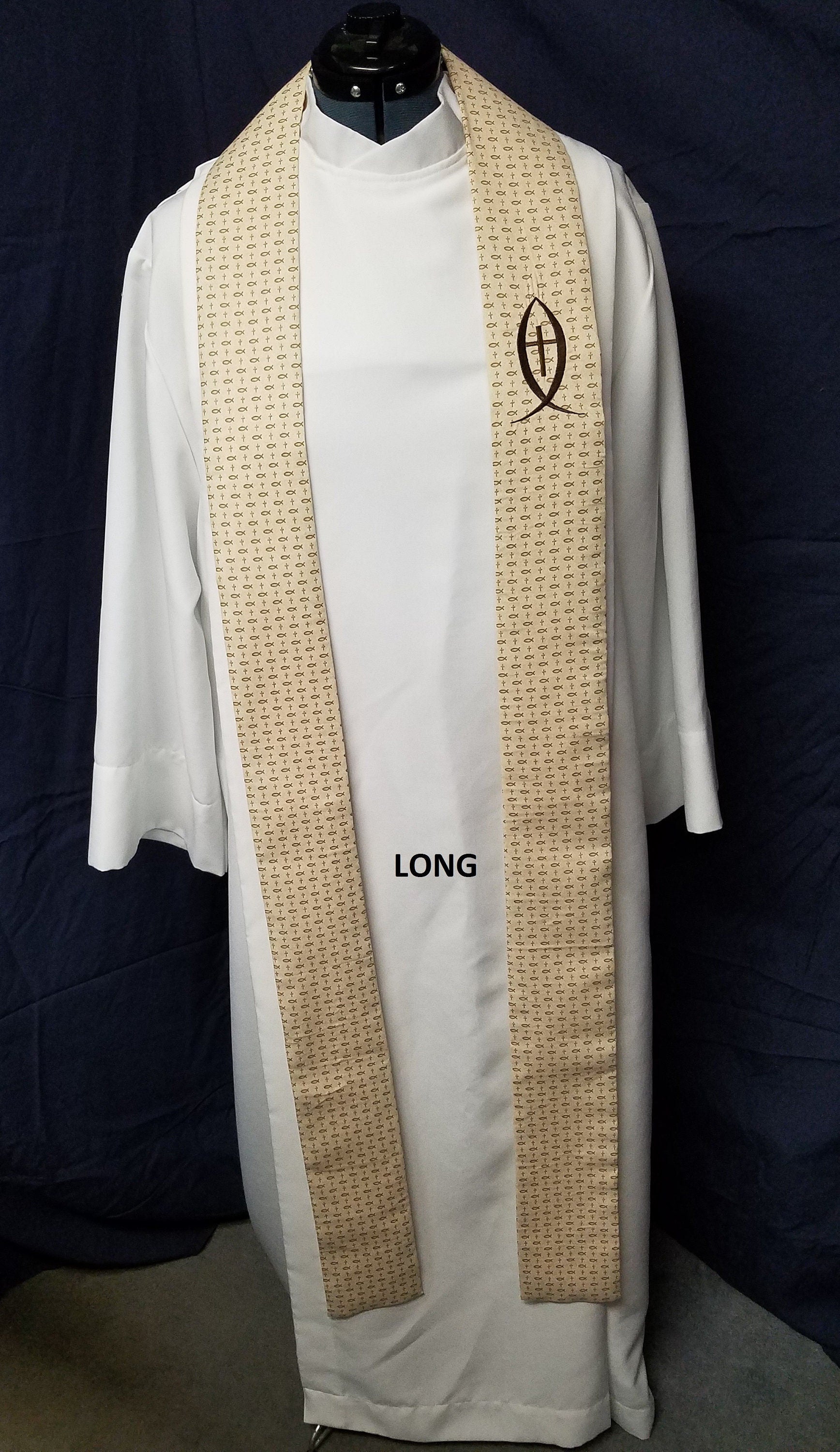 Cross & Fish Stole - Available in 3 lengths (for Clergy or Deacon)