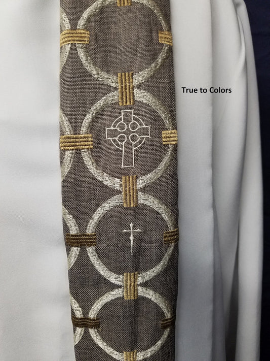 Cream Crosses on Grey & Gold - Available in 3 lengths (for Clergy or Deacon)