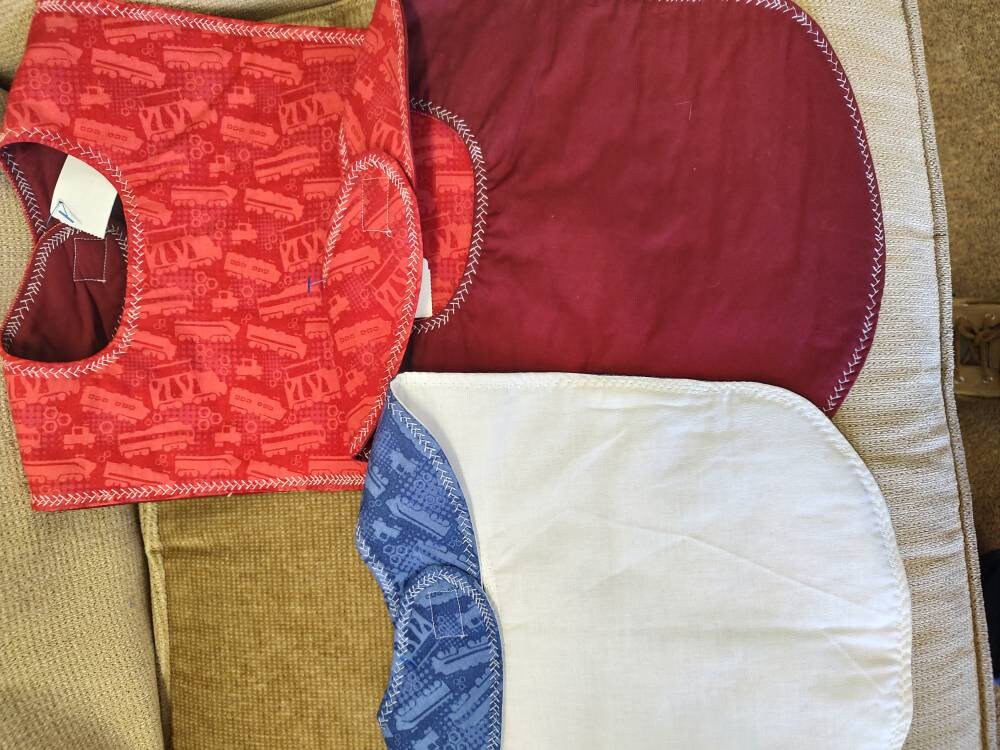 Toddler Bib, Drool Bib, Red Trains, Blue Trains