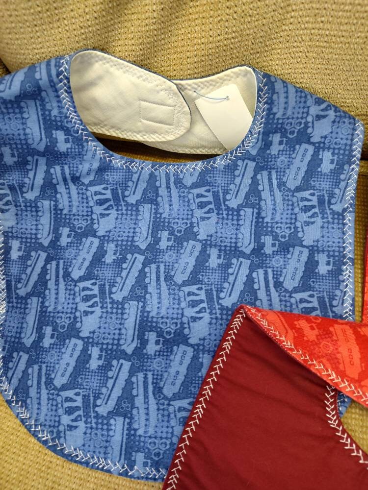 Toddler Bib, Drool Bib, Red Trains, Blue Trains