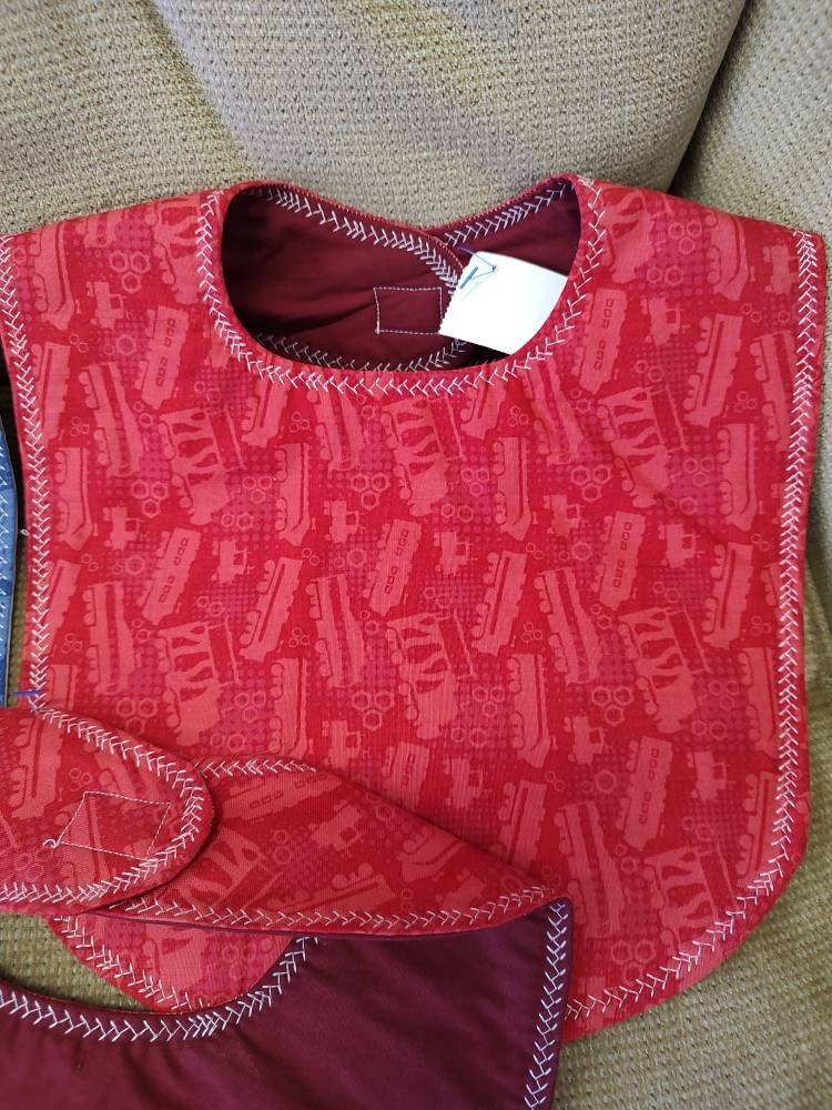 Toddler Bib, Drool Bib, Red Trains, Blue Trains