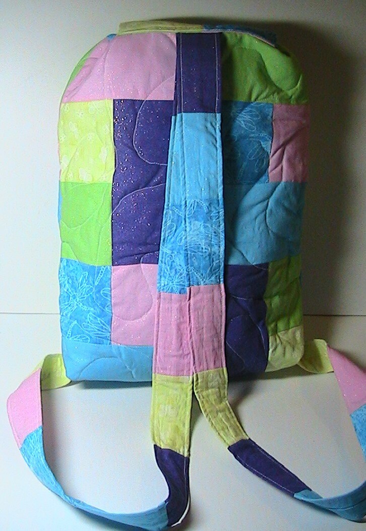Backpack Bag/Purse -- Quilted -- Pastels and Dragonfly Pattern (12" wide x 14" tall)