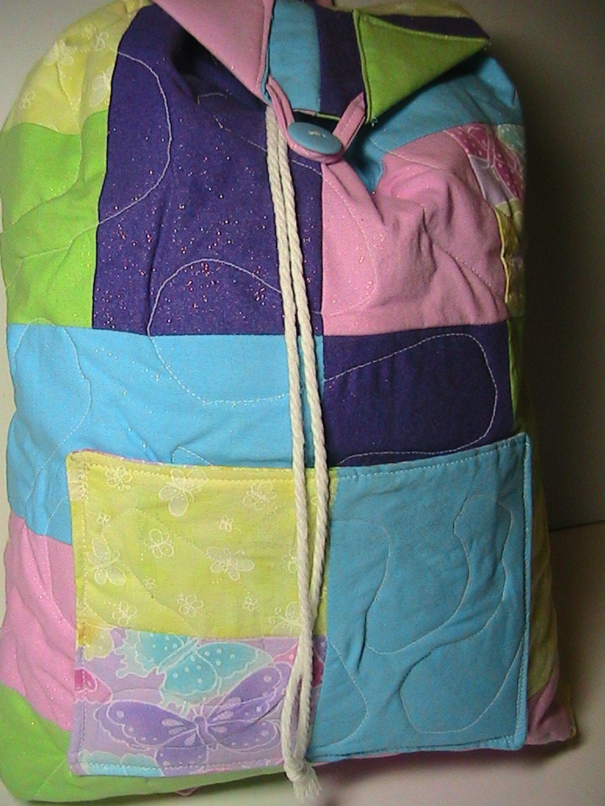 Backpack Bag/Purse -- Quilted -- Pastels and Butterfly Pattern (12" wide x 14" tall)