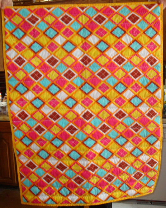 Baby Boy or Baby Girl Quilt - Jelly Roll Style with Flannel Back - Orange and Blue