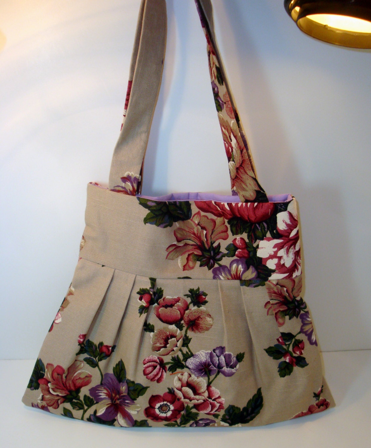 Pleated Purple and Mauve Flower Purse - Shoulder Bag