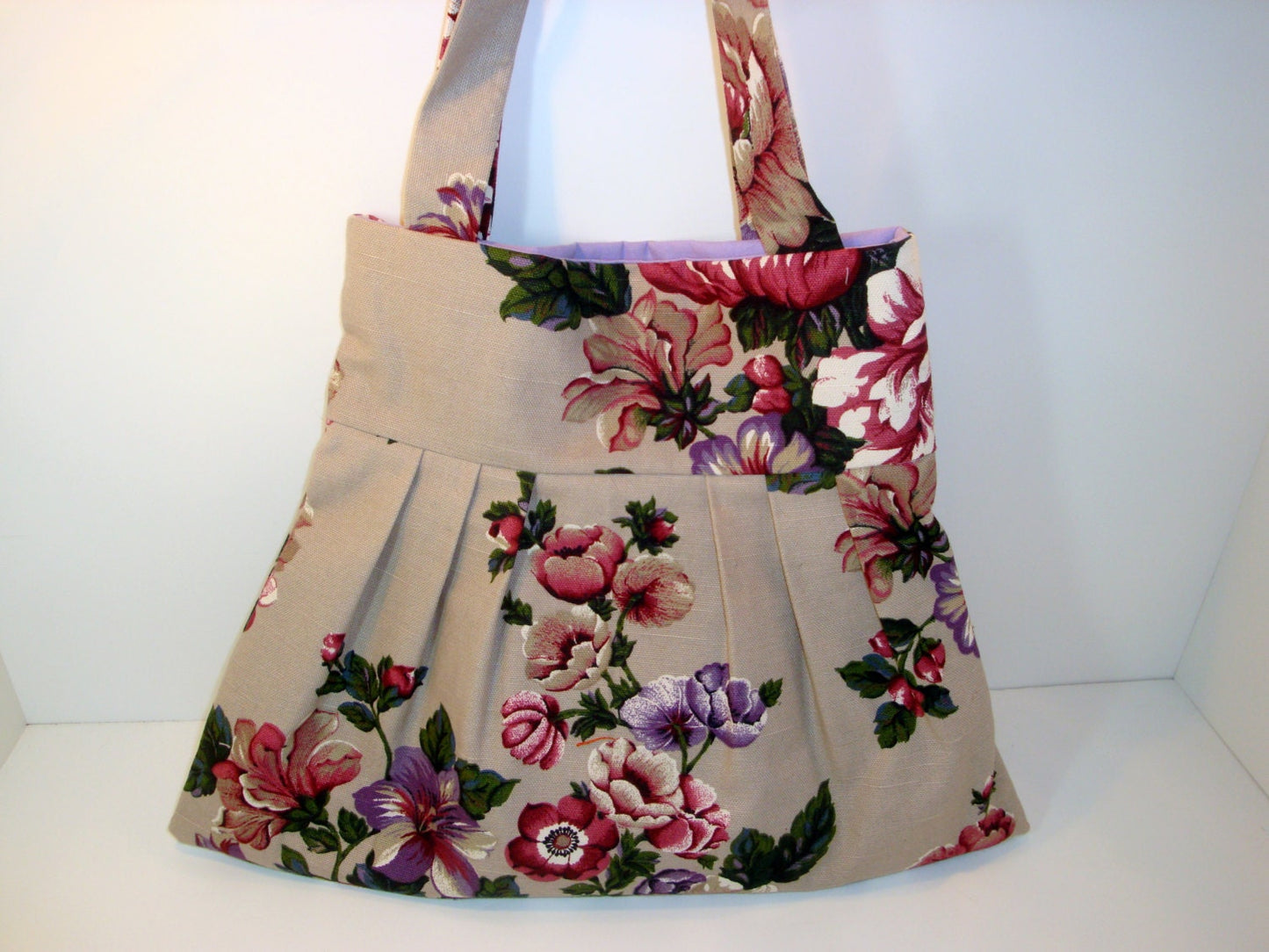 Pleated Purple and Mauve Flower Purse - Shoulder Bag