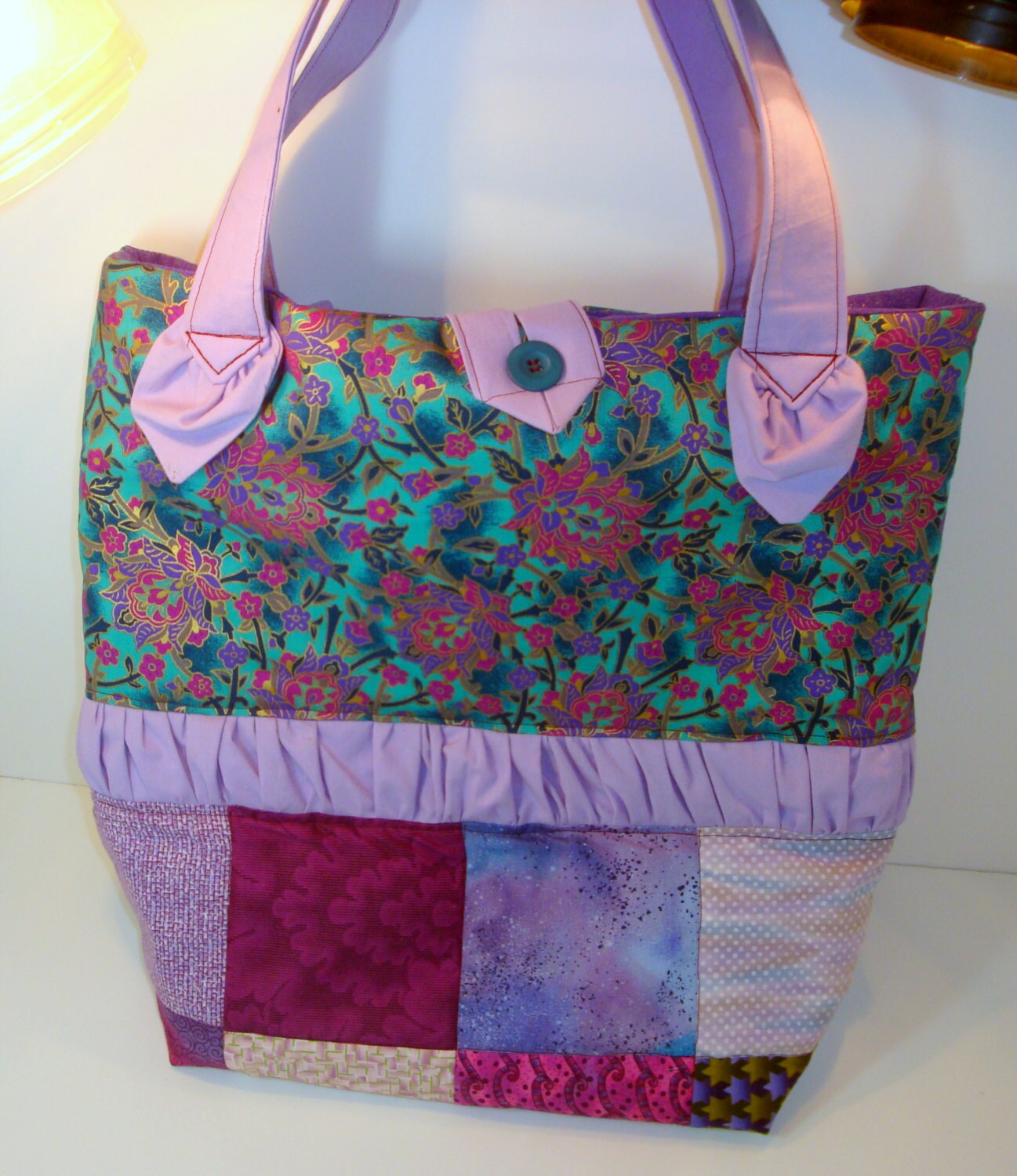 Quilted Shoulder Tote Purse - Purple, Blue and Teal