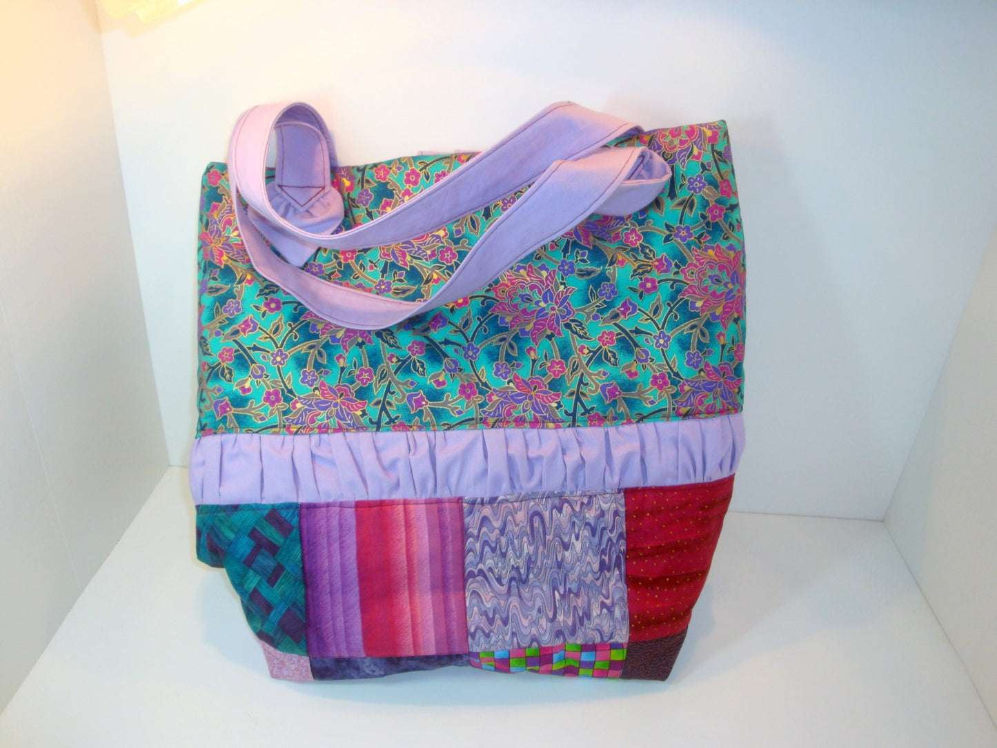 Quilted Shoulder Tote Purse - Purple, Blue and Teal