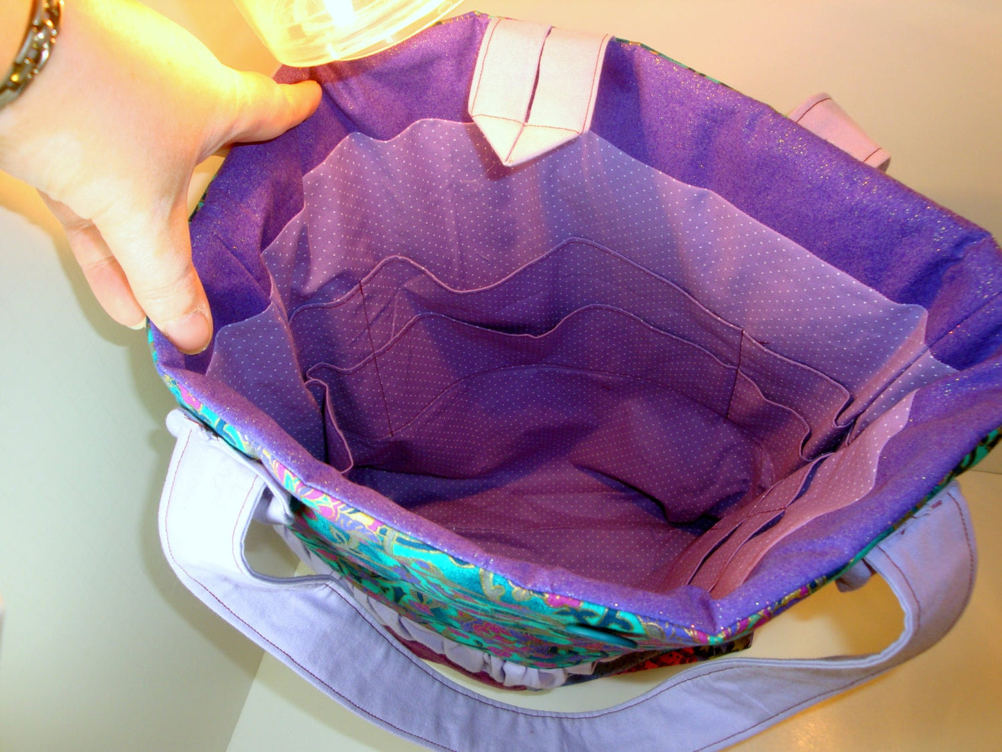 Quilted Shoulder Tote Purse - Purple, Blue and Teal
