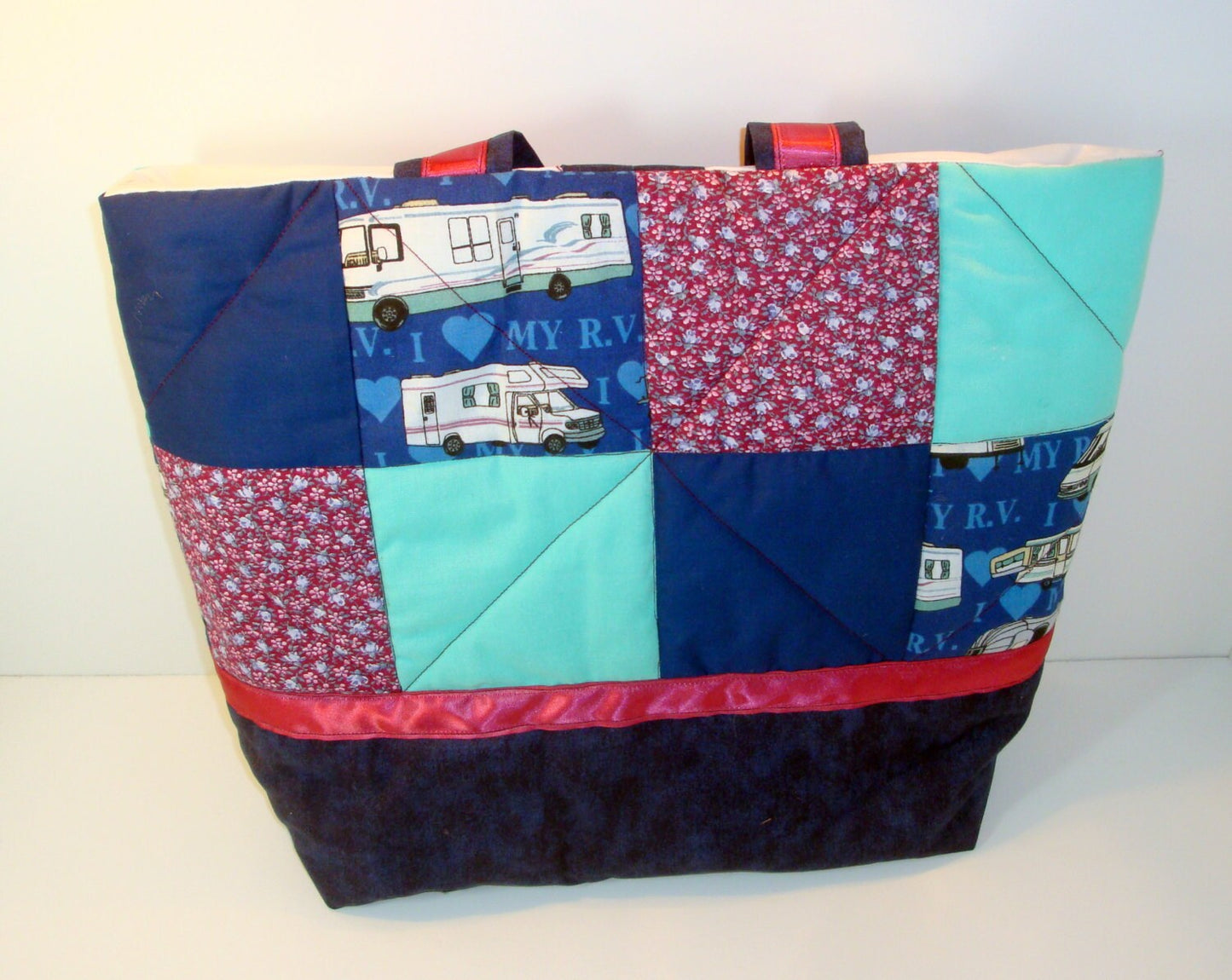 Quilted Shoulder Tote Purse - RV Blue, Mauve, and Aqua