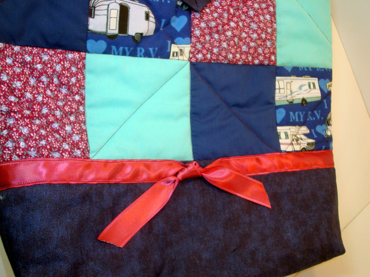 Quilted Shoulder Tote Purse - RV Blue, Mauve, and Aqua