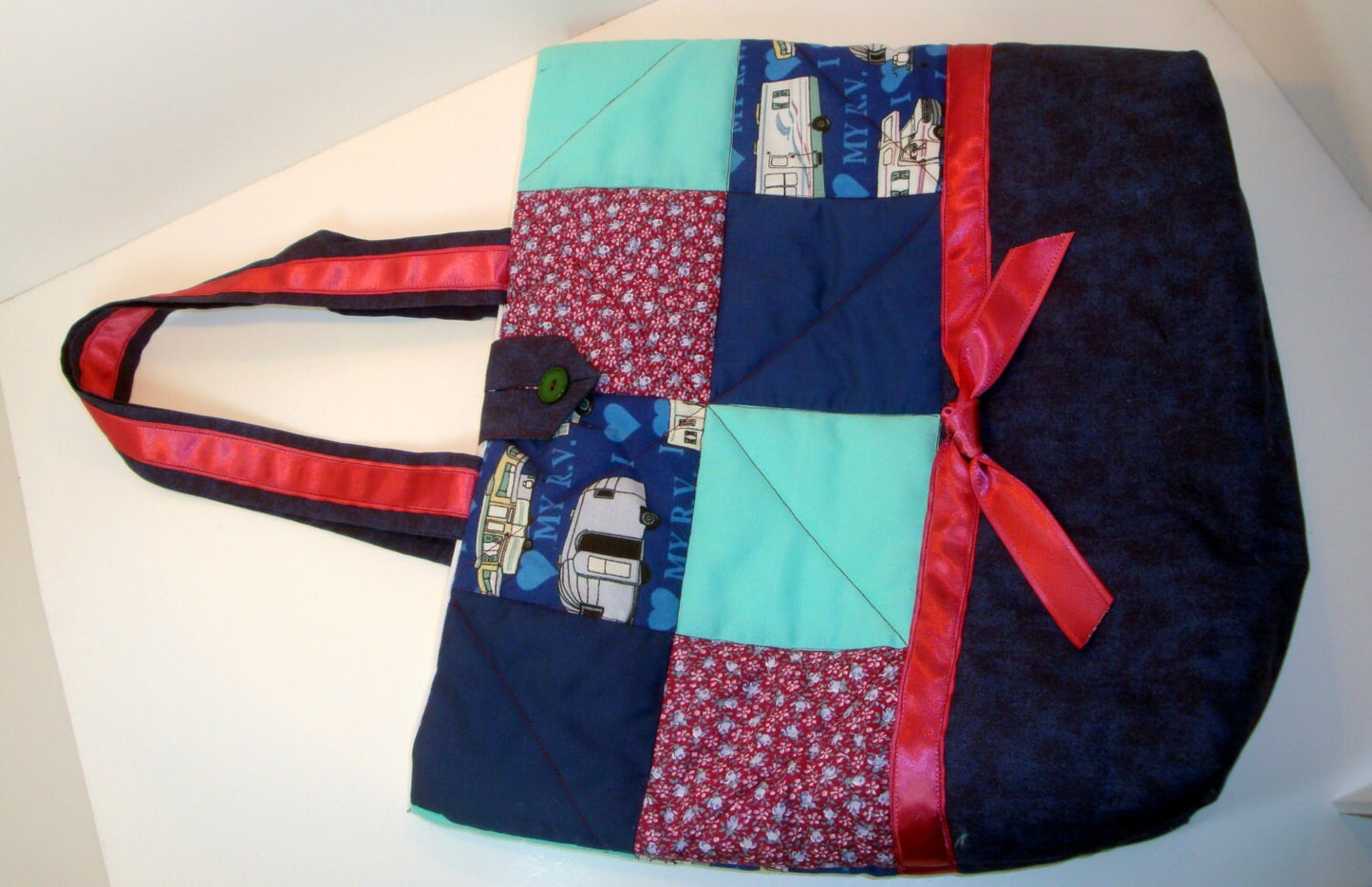 Quilted Shoulder Tote Purse - RV Blue, Mauve, and Aqua