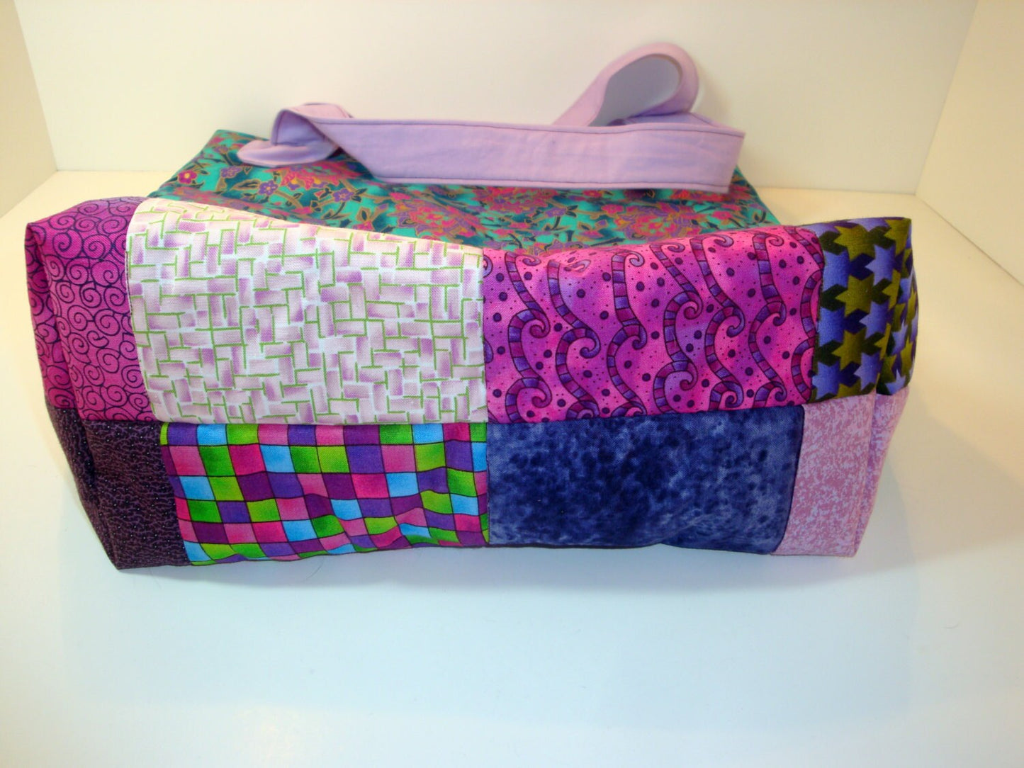 Quilted Shoulder Tote Purse - Purple, Blue and Teal