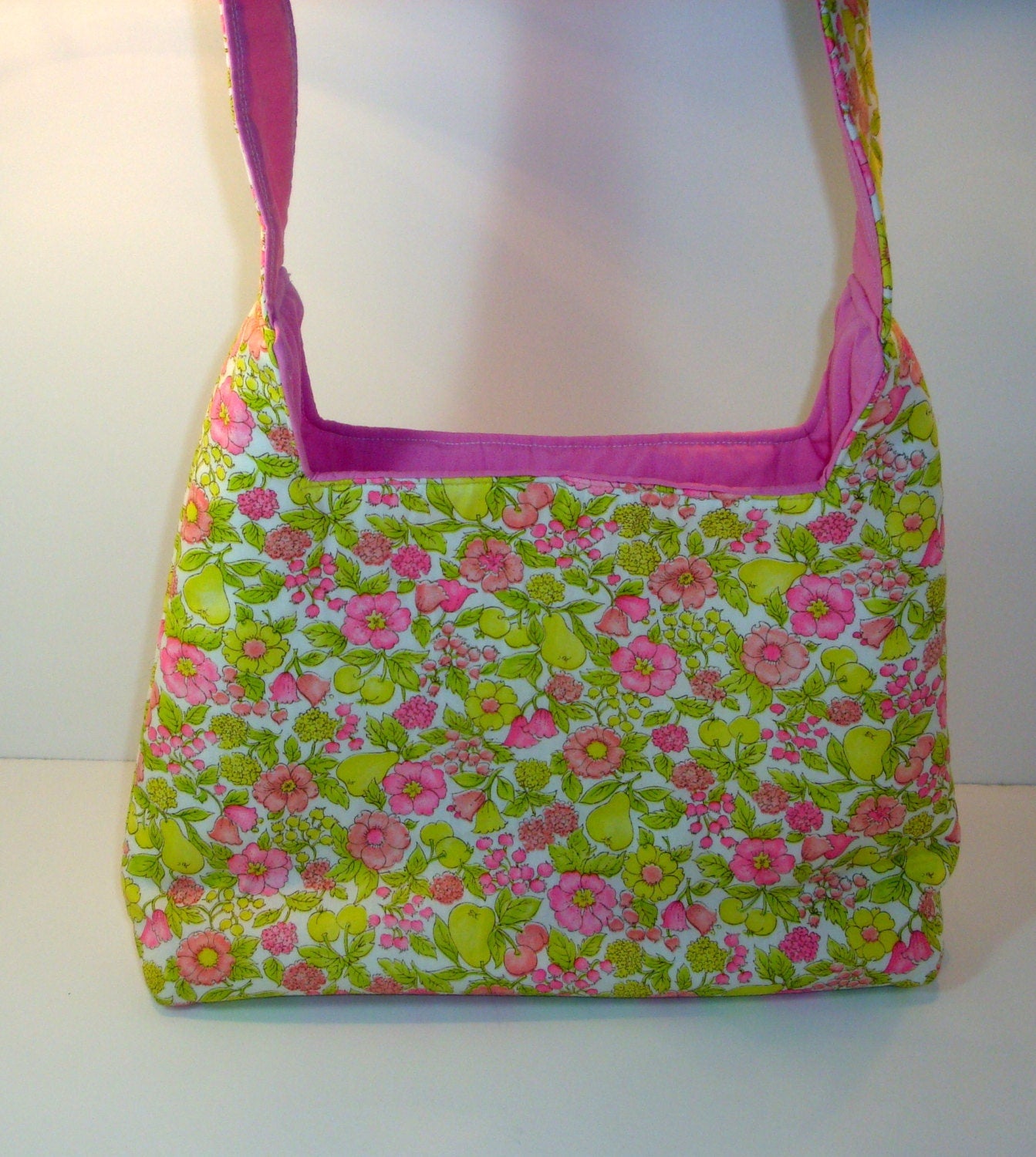 Pear Tree & Flower Shoulder Bag / Purse with a Long Handle, Magnet Clasp, Inside Pocket, and Inside Zippered Pocket