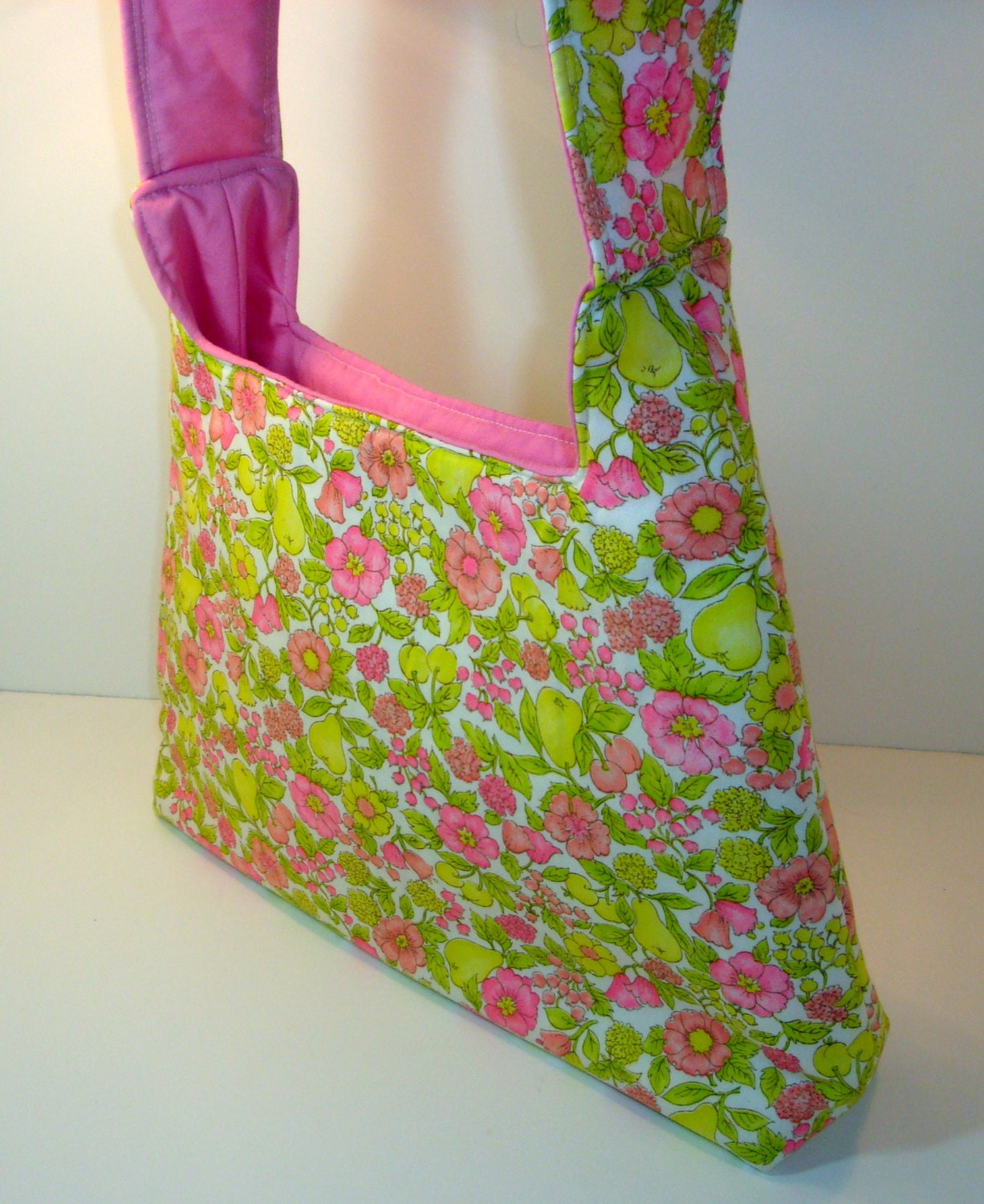 Pear Tree & Flower Shoulder Bag / Purse with a Long Handle, Magnet Clasp, Inside Pocket, and Inside Zippered Pocket