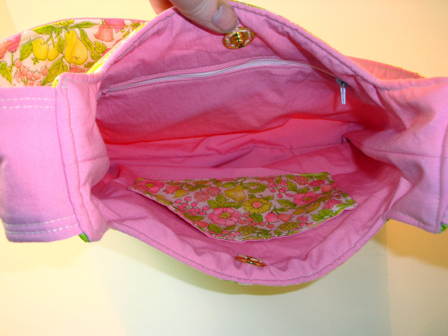 Pear Tree & Flower Shoulder Bag / Purse with a Long Handle, Magnet Clasp, Inside Pocket, and Inside Zippered Pocket