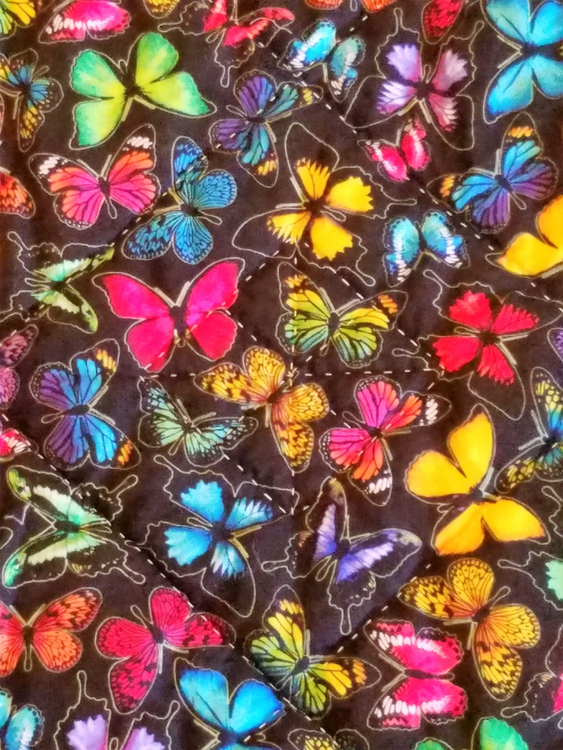 Cross Stitched/Embroidered "Butterfly" Heirloom Lap Size Quilt (44inx44in)