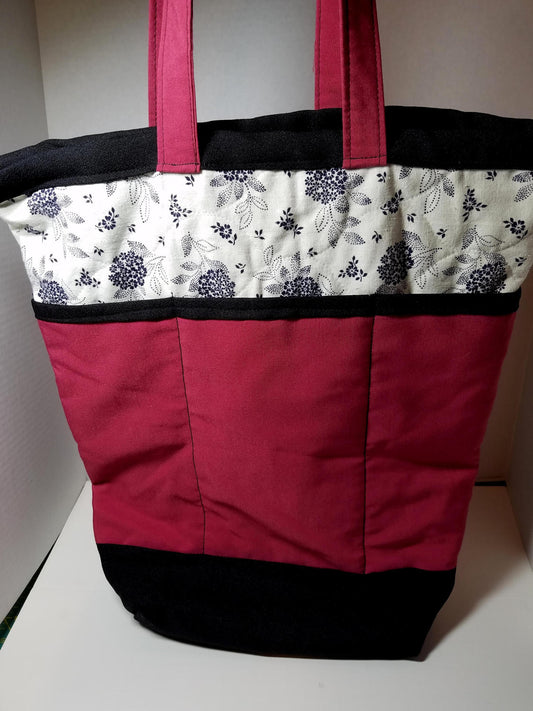 Quilted Shoulder Tote Purse - Fuschia and Black Floral Tote