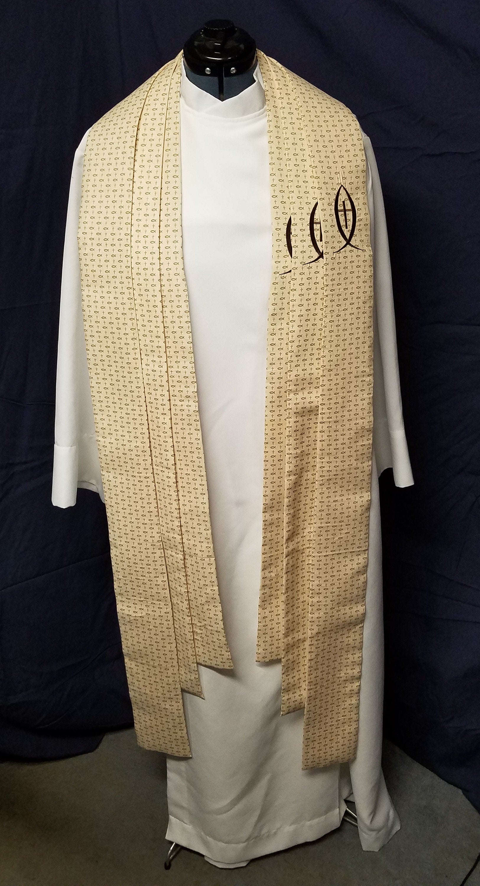 Cross & Fish Stole - Available in 3 lengths (for Clergy or Deacon)