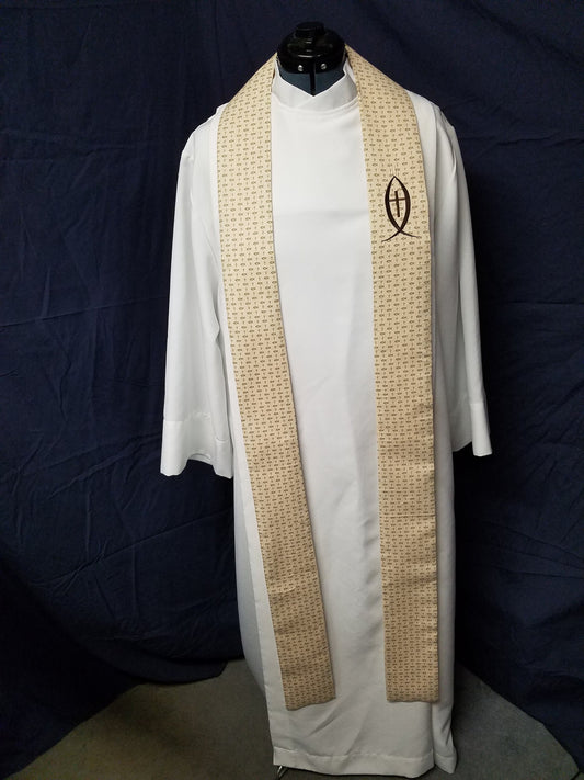 Cross & Fish Stole - Available in 3 lengths (for Clergy or Deacon)