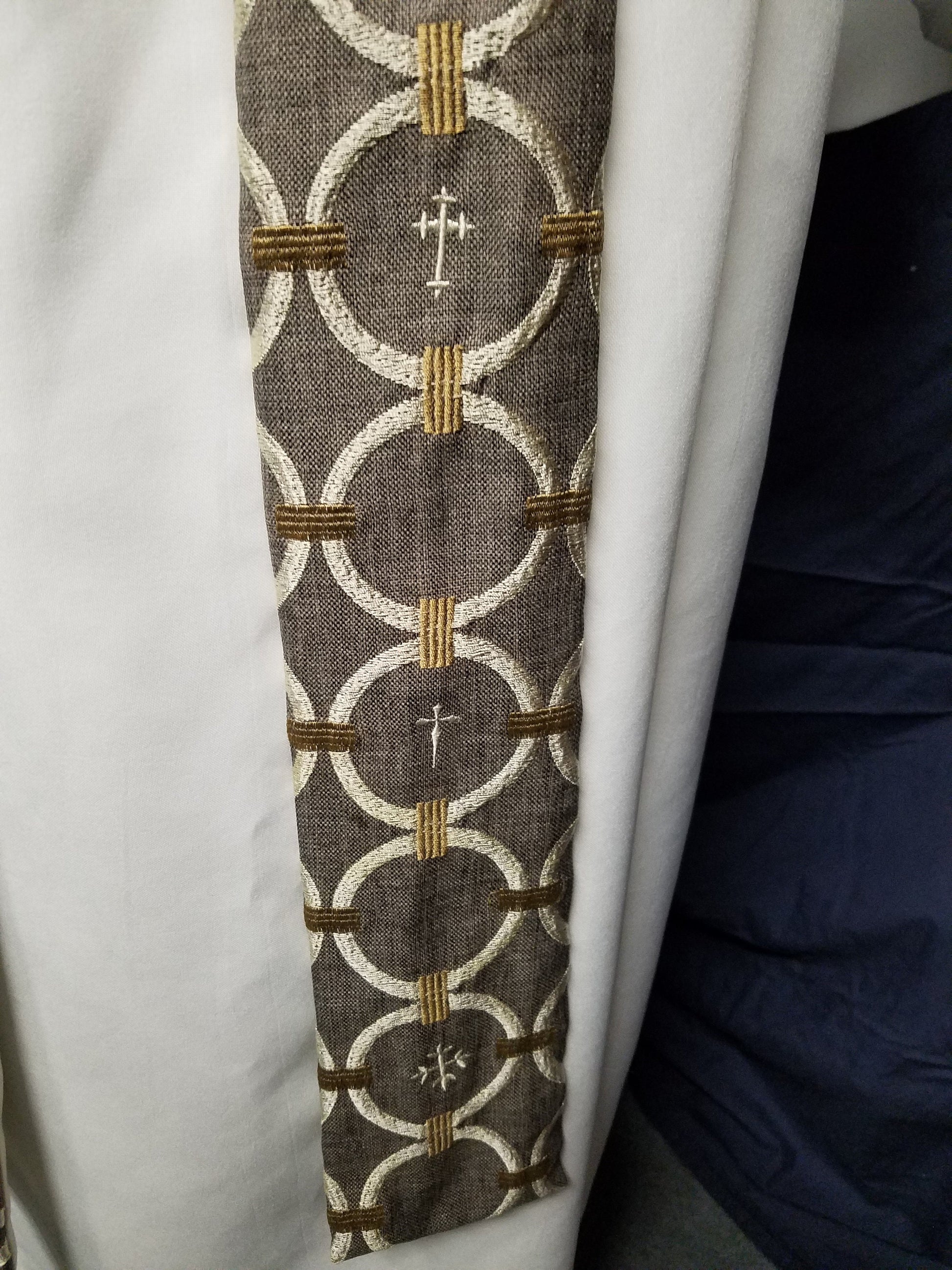 Cream Crosses on Grey & Gold - Available in 3 lengths (for Clergy or Deacon)