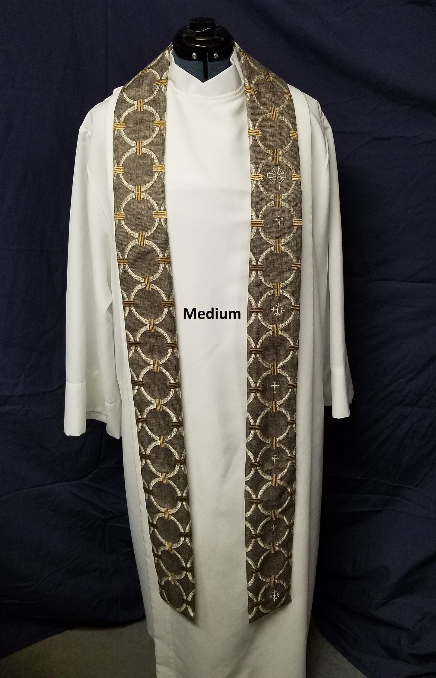 Cream Crosses on Grey & Gold - Available in 3 lengths (for Clergy or Deacon)