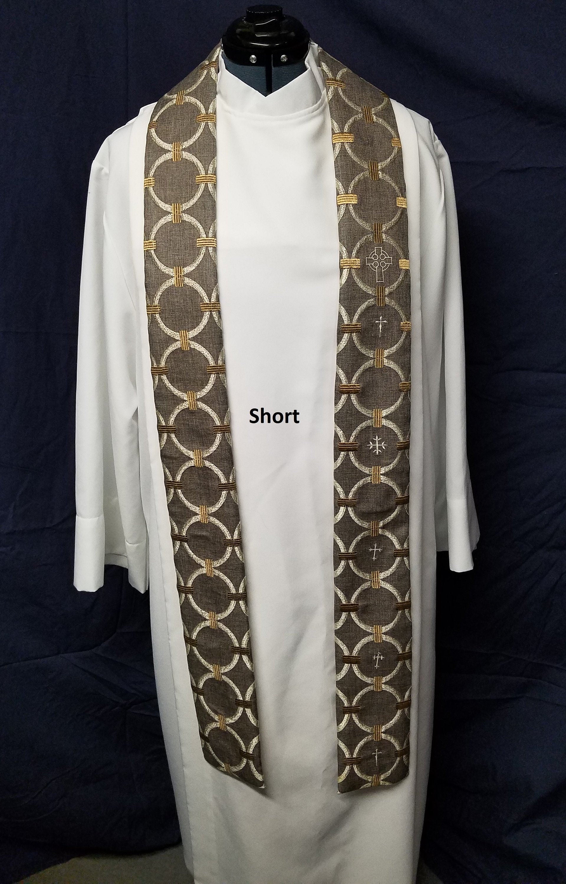 Cream Crosses on Grey & Gold - Available in 3 lengths (for Clergy or Deacon)