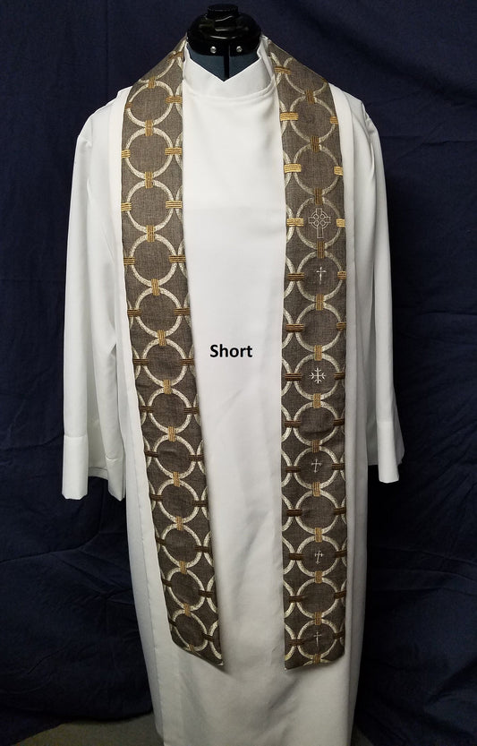 Cream Crosses on Grey & Gold - Available in 3 lengths (for Clergy or Deacon)