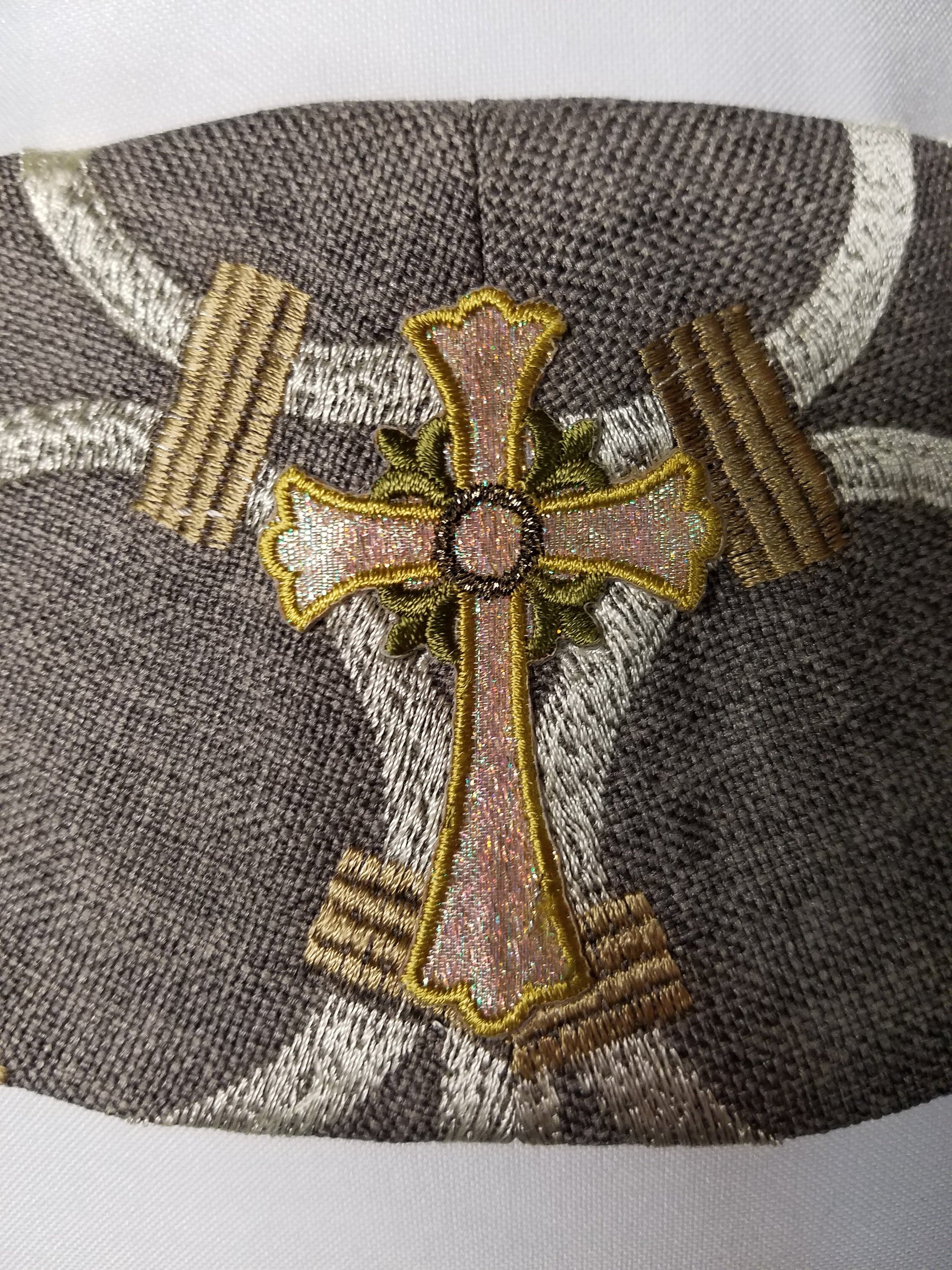 Cream Crosses on Grey & Gold - Available in 3 lengths (for Clergy or Deacon)