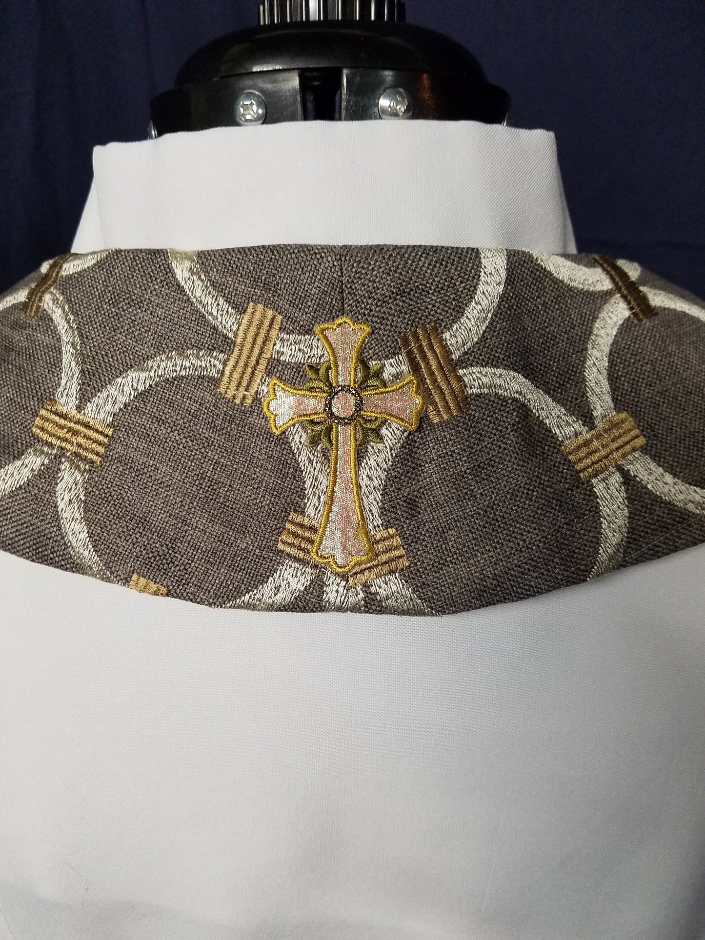 Cream Crosses on Grey & Gold - Available in 3 lengths (for Clergy or Deacon)