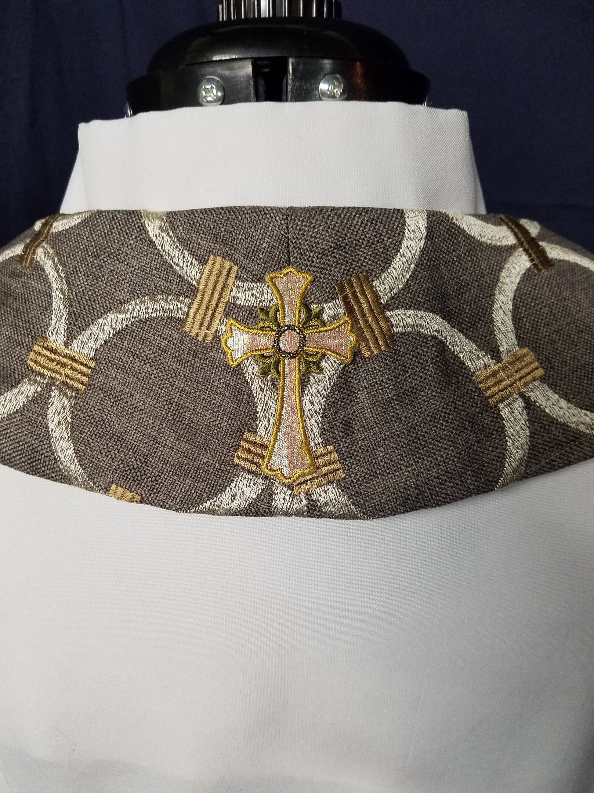 Cream Crosses on Grey & Gold - Available in 3 lengths (for Clergy or Deacon)
