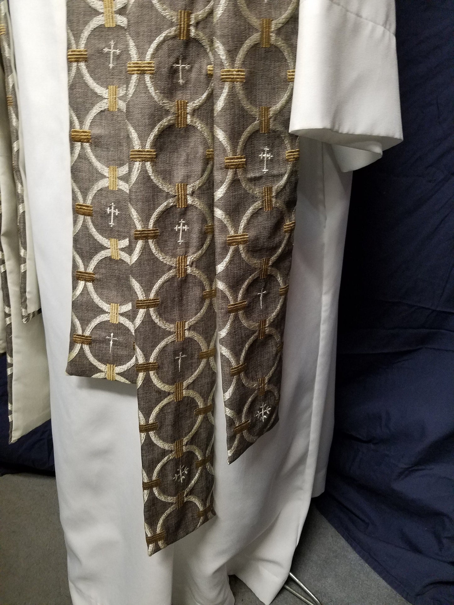 Cream Crosses on Grey & Gold - Available in 3 lengths (for Clergy or Deacon)