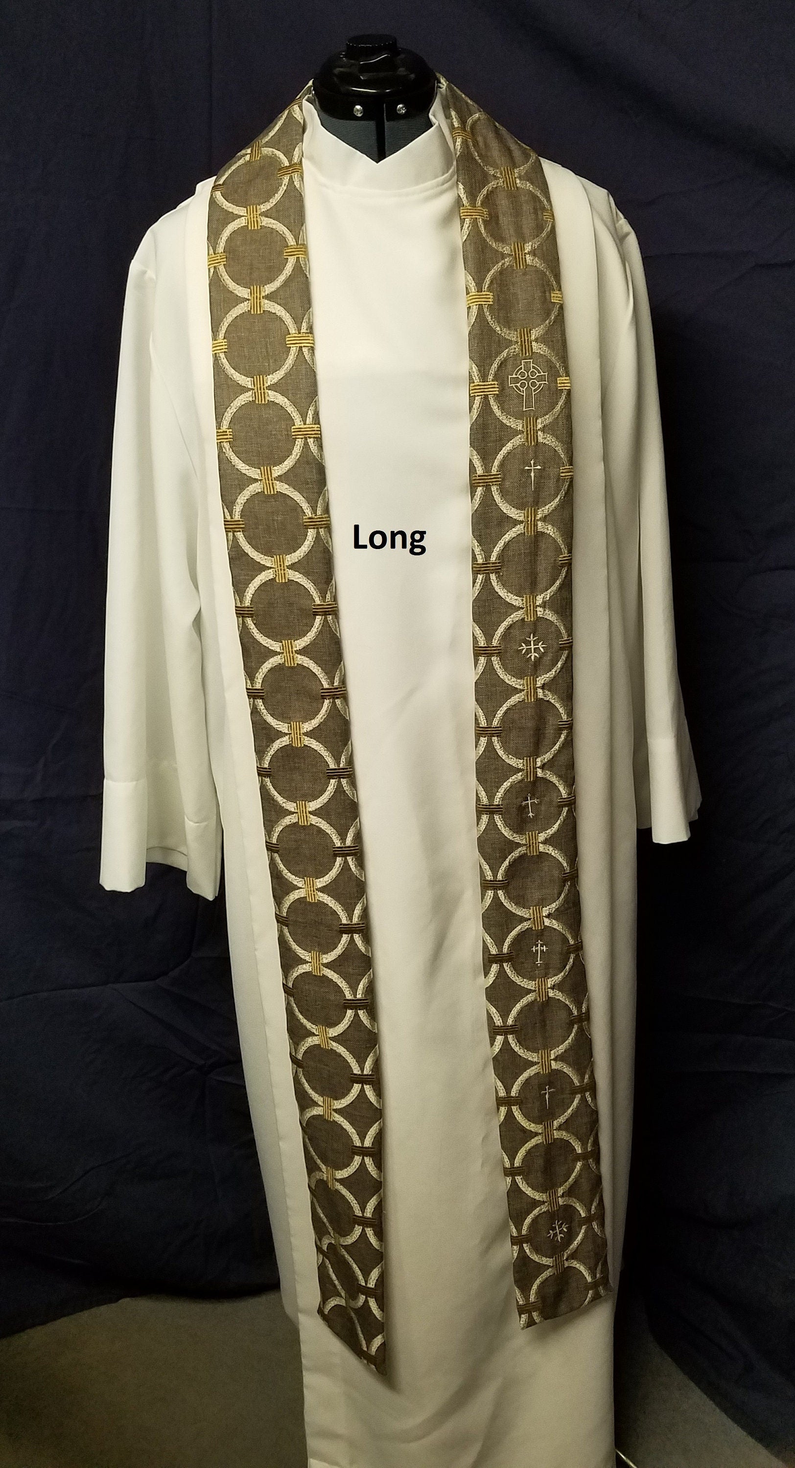 Cream Crosses on Grey & Gold - Available in 3 lengths (for Clergy or Deacon)