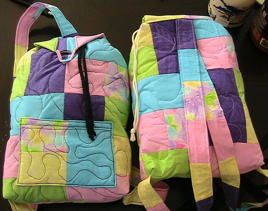 Backpack Bag/Purse -- Quilted -- Pastels and Butterfly Pattern (12" wide x 14" tall)