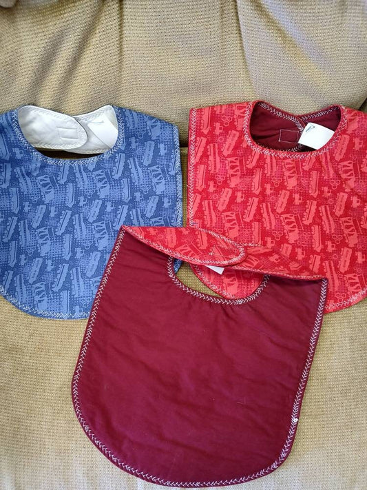 Toddler Bib, Drool Bib, Red Trains, Blue Trains