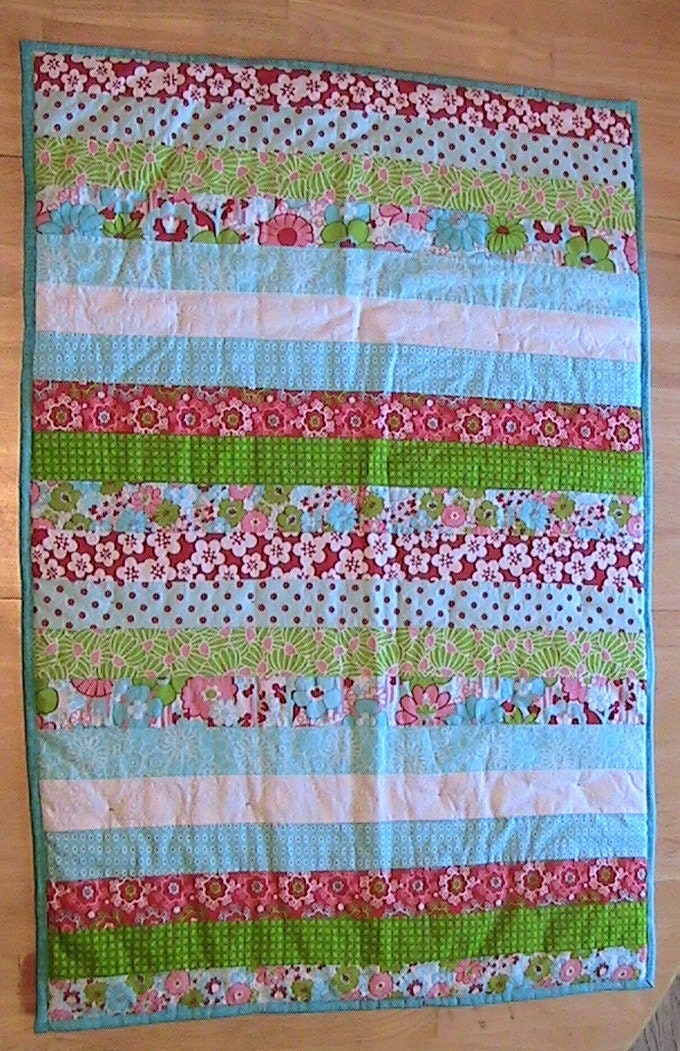 Baby Boy or Baby Girl Quilt- Jelly Roll Style with Flannel Back