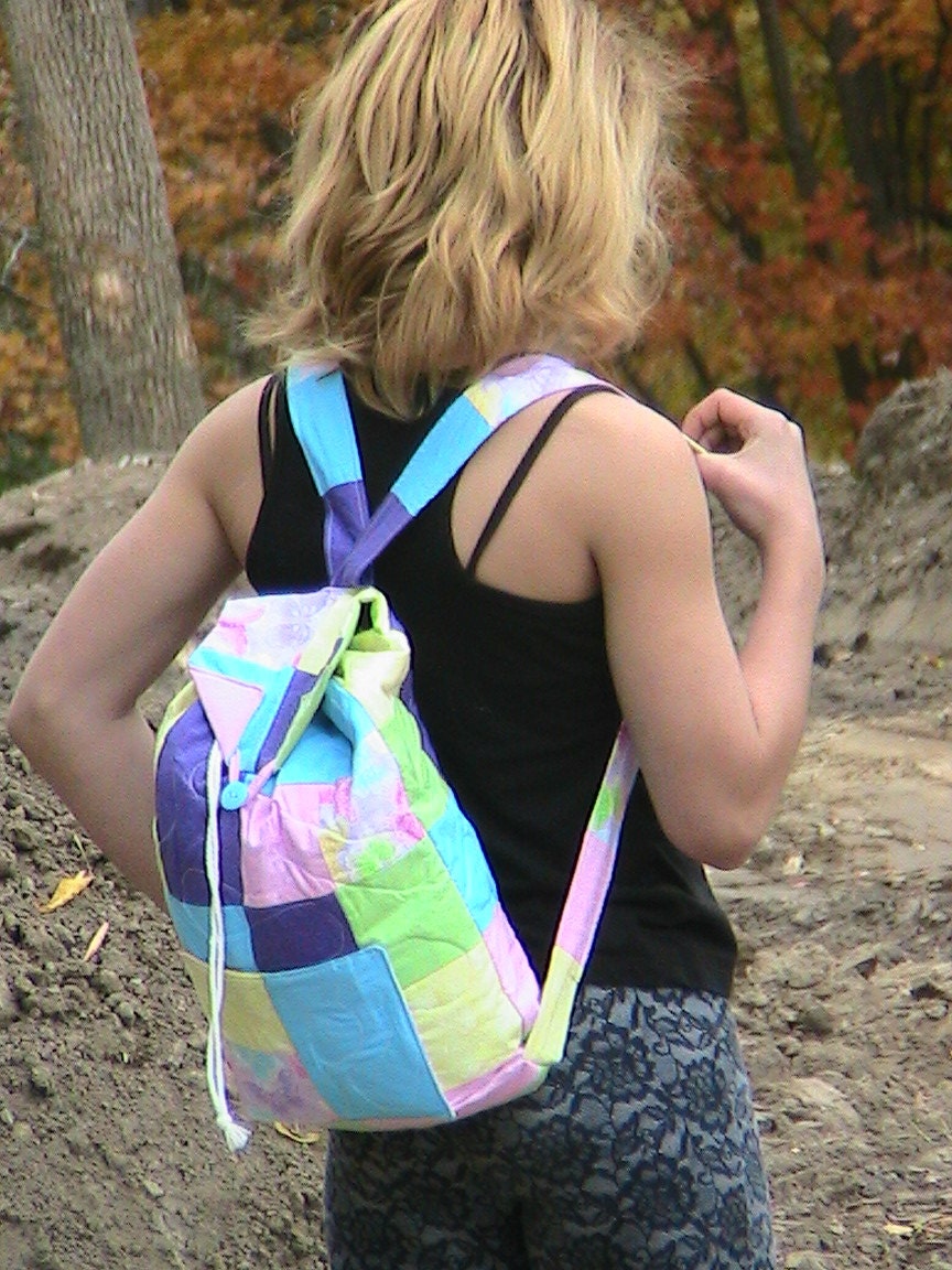 Backpack Bag/Purse -- Quilted -- Pastels and Butterfly Pattern (12" wide x 14" tall)