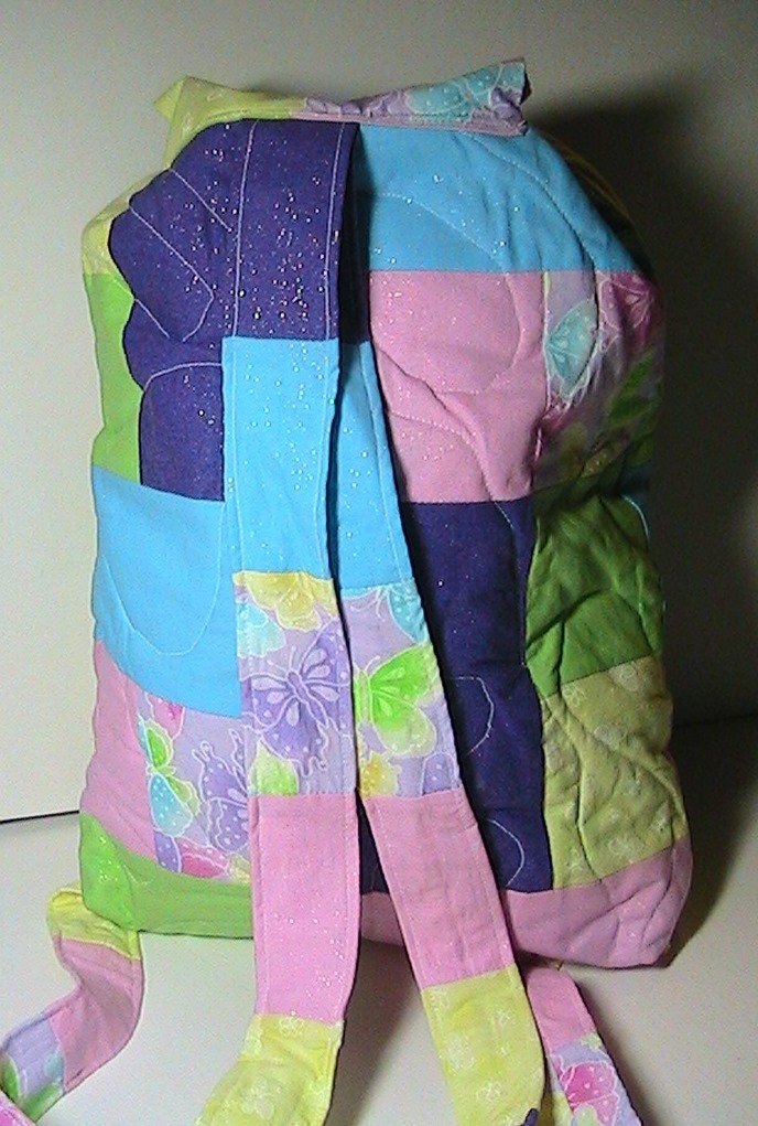 Backpack Bag/Purse -- Quilted -- Pastels and Butterfly Pattern (12" wide x 14" tall)
