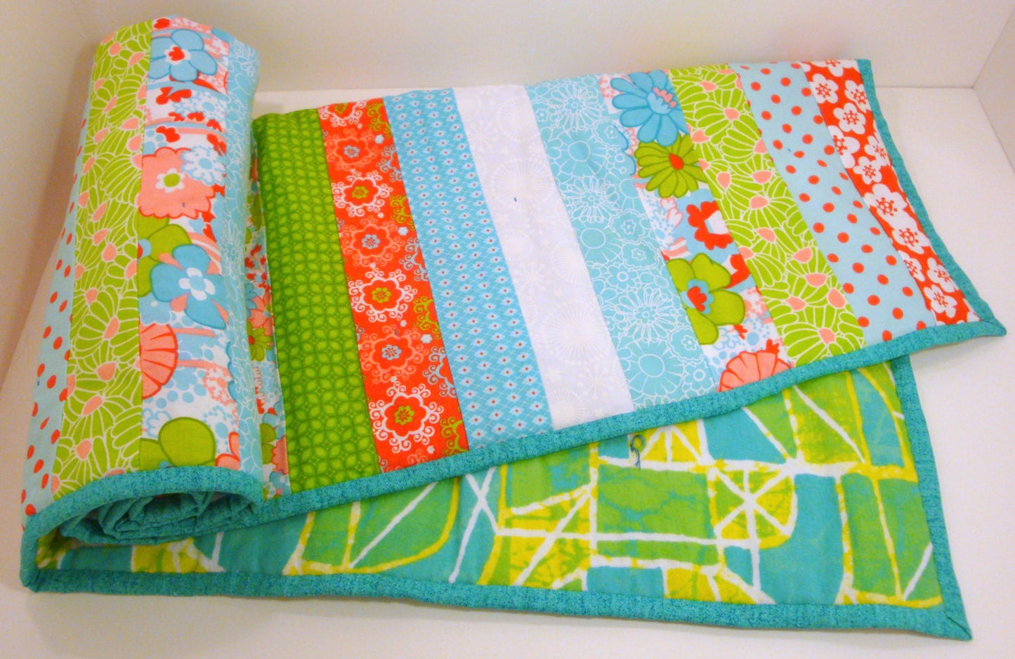 Baby Boy or Baby Girl Quilt- Jelly Roll Style with Flannel Back