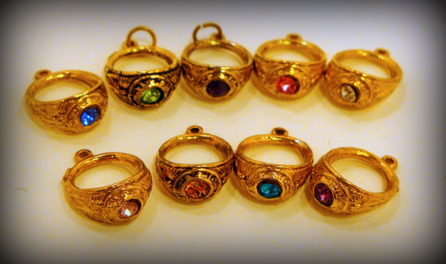 Colored Rhinestone - Graduation Class Ring Charm Necklaces - 16"