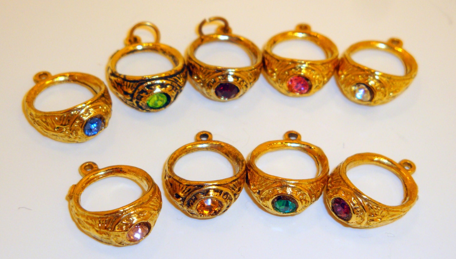 Colored Rhinestone - Graduation Class Ring Charm Necklaces - 16"