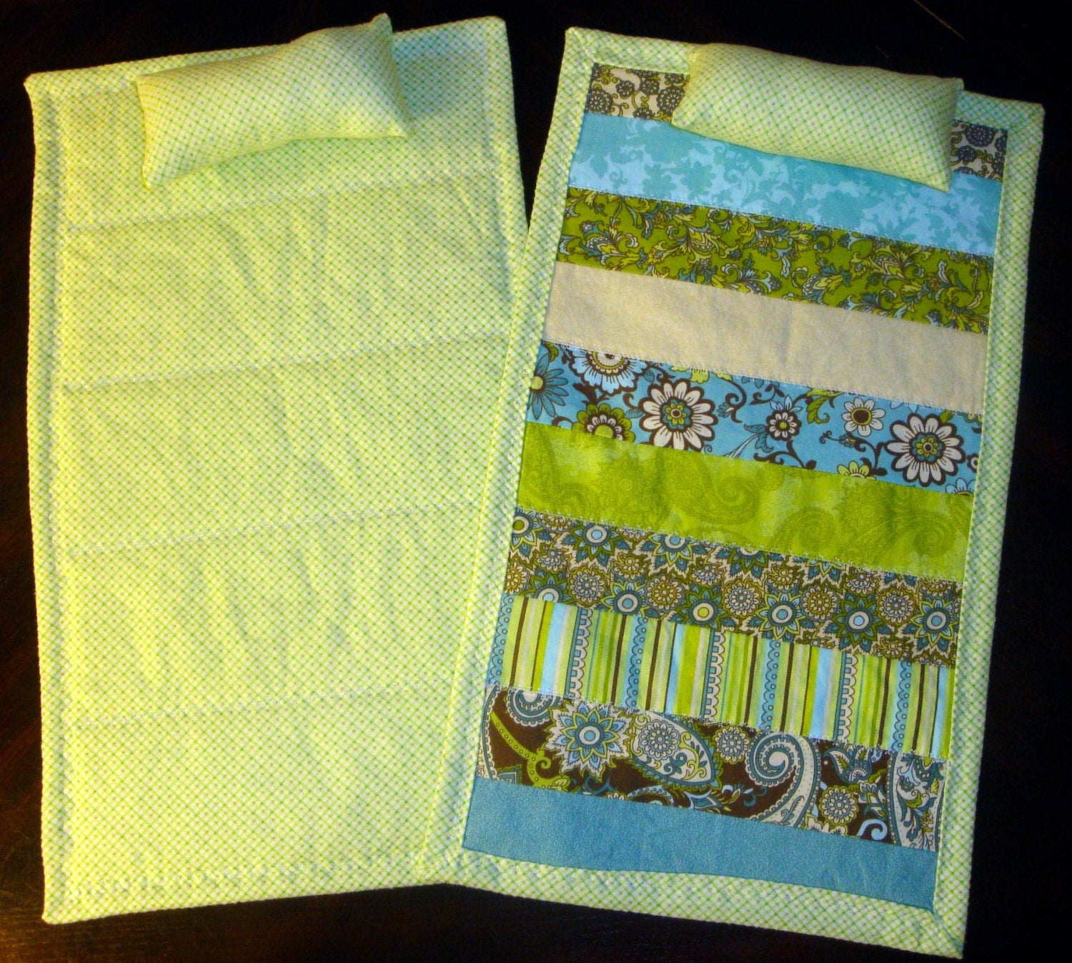 18 Inch Baby Doll Crib Quilt and Pillow - Doll Cradle Quilt- Jelly Roll Style with Flannel Back and wrapped Flannel Binding